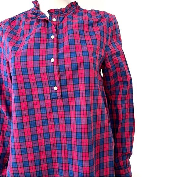 GAP Cotton Plaid Pink Blue Ruffle Popover Top, Small - Picture 3 of 7
